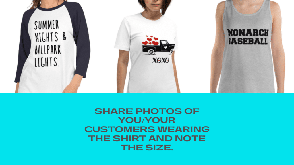 Photos of t-shirts for customers to see