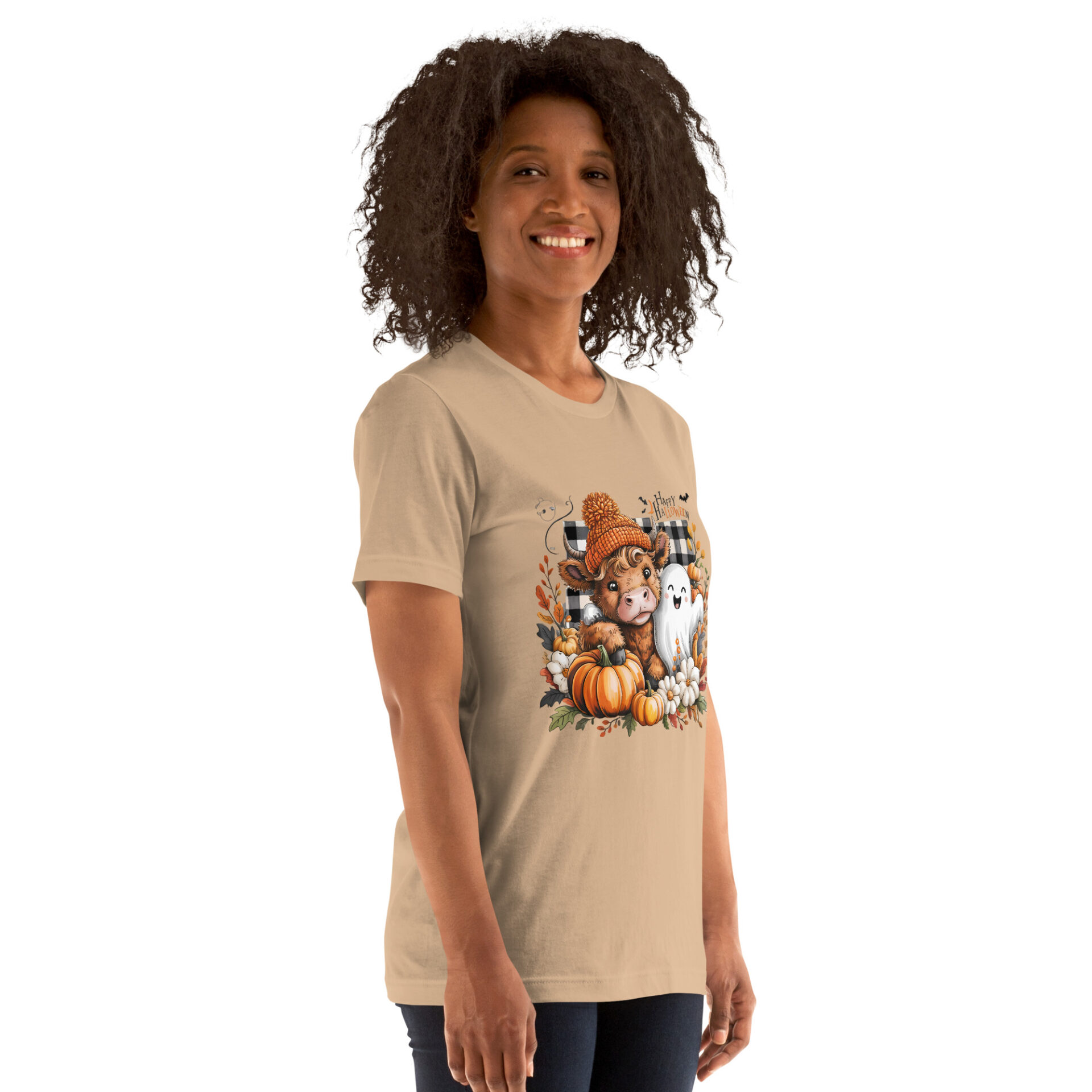 Get into the spooky spirit with a touch of highland charm! This adorable Halloween shirt features a cute Highland Cow all dressed up for trick-or-treating — complete with a witch hat, pumpkins, and a spooky-cute vibe that's perfect for fall. Whether you're heading to a Halloween party or just love cozy autumn - Image 2